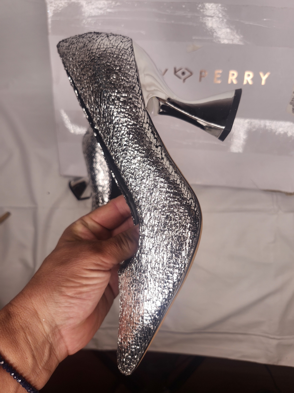 Katy Perry Collections Silver Metallic Pointed-Toe Pumps - Picture 6 of 8
